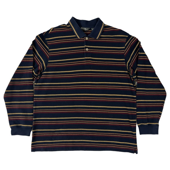 VTG Eddie‎ Bauer Men Long Sleeve Black/Yellow Polo Shirt Size Large - Picture 1 of 6
